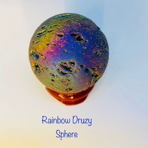 Rainbow Druzy sphere with stand